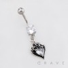 BLACK HEART CROWN ELEGANCE BELLY NAVEL RING 316L SURGICAL STEEL